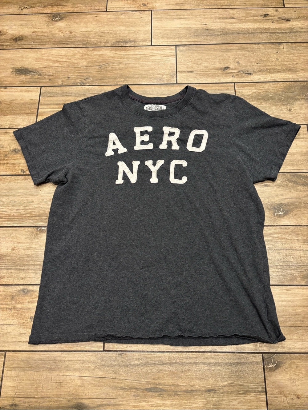 Vintage Y2K Aeropostale Aero NYC Spellout Heather Charcoal Tee Size XXL